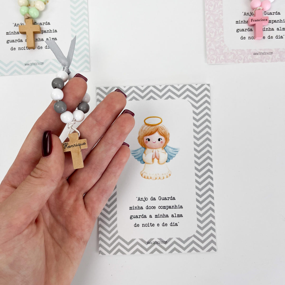 Mini Terço Dezena com Pagela Anjinho - Lembrança Batizado