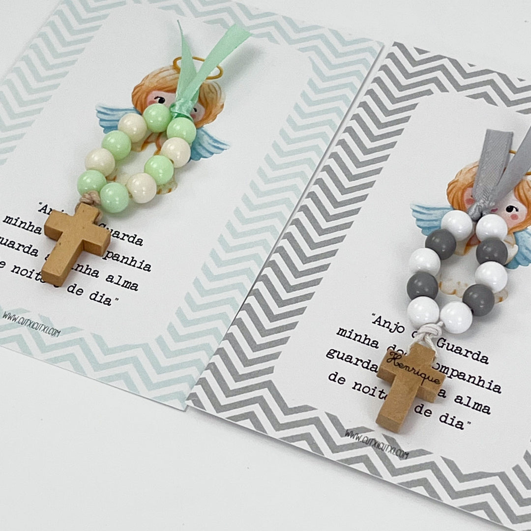 Mini Terço Dezena com Pagela Anjinho - Lembrança Batizado
