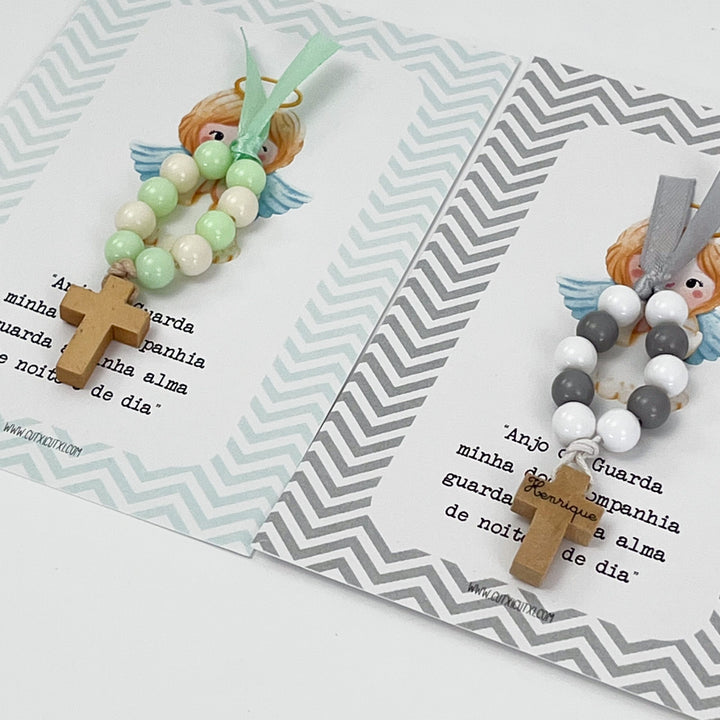 Mini Terço Dezena com Pagela Anjinho - Lembrança Batizado