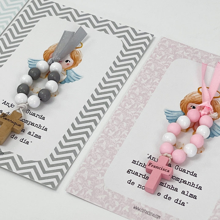 Mini Terço Dezena com Pagela Anjinho - Lembrança Batizado