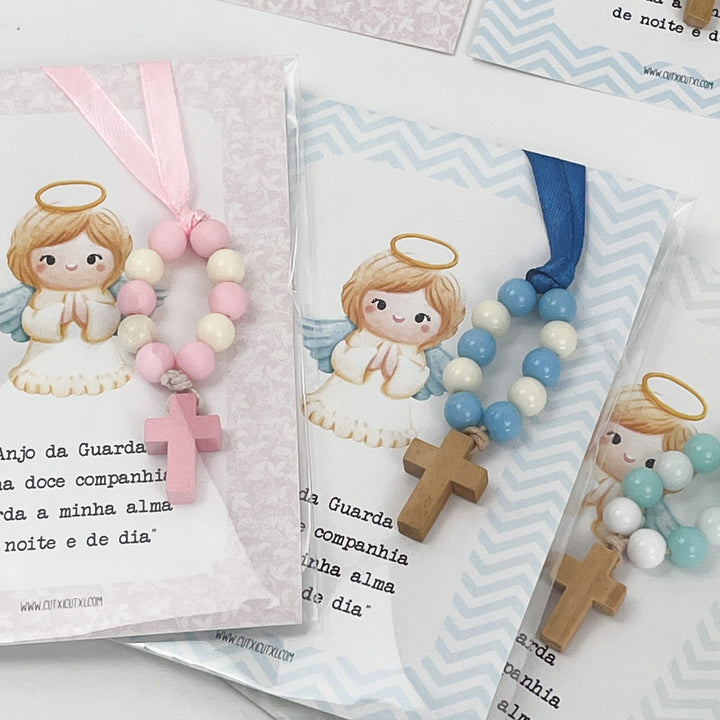 Mini Terço Dezena com Pagela Anjinho - Lembrança Batizado