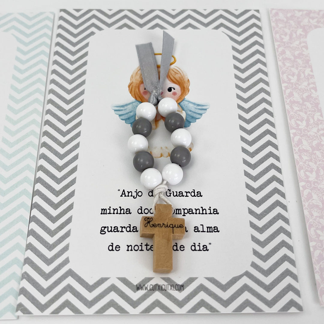 Mini Terço Dezena com Pagela Anjinho - Lembrança Batizado