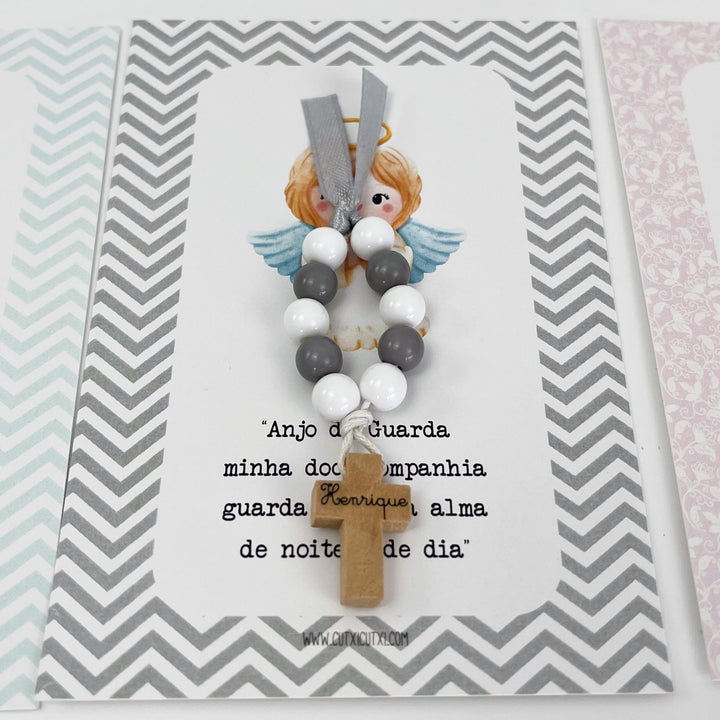 Mini Terço Dezena com Pagela Anjinho - Lembrança Batizado