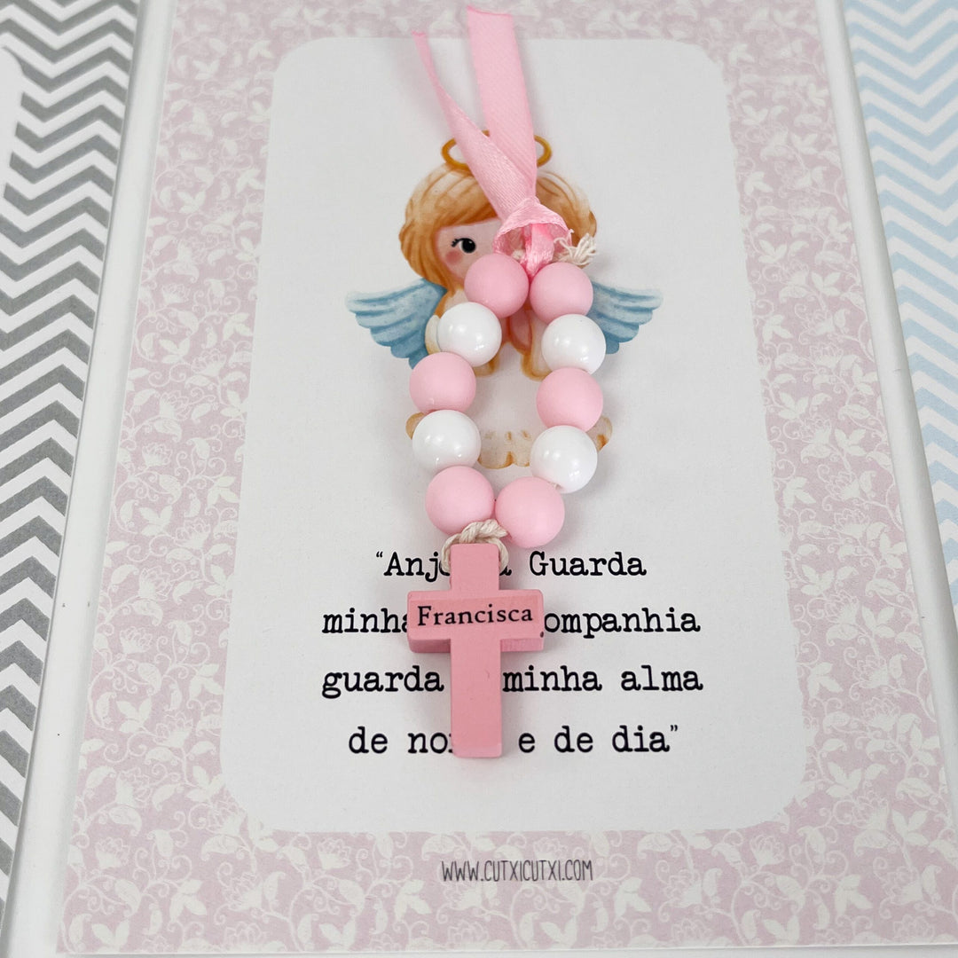 Mini Terço Dezena com Pagela Anjinho - Lembrança Batizado