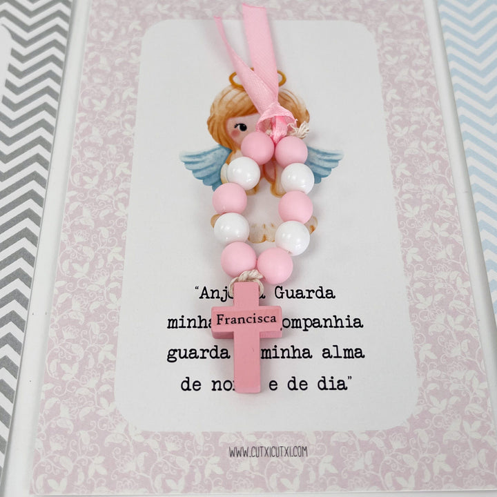 Mini Terço Dezena com Pagela Anjinho - Lembrança Batizado