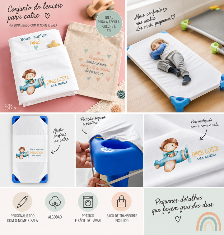 Conjunto de 2 Lençóis Personalizados para Catre – Bebé | Regresso à Escola