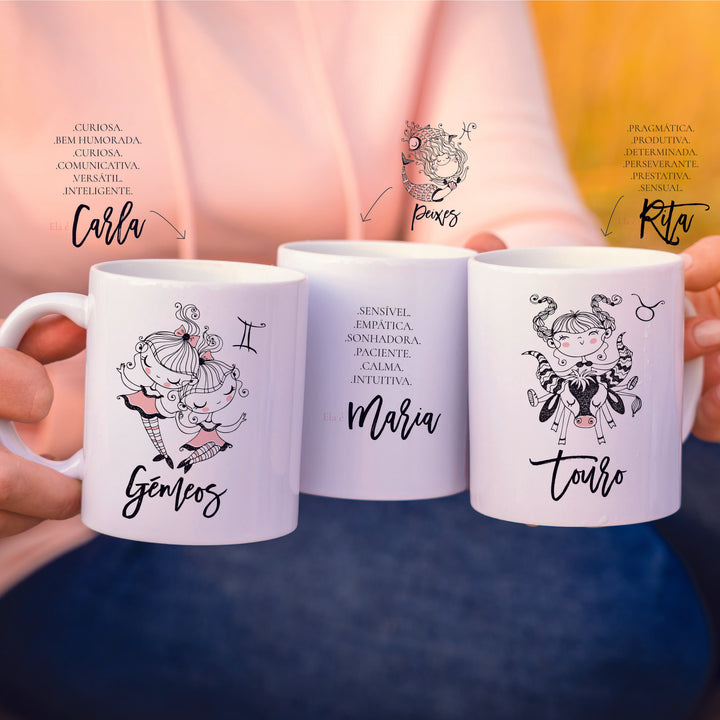 Caneca ilustrada Signo personalizada com nome e características