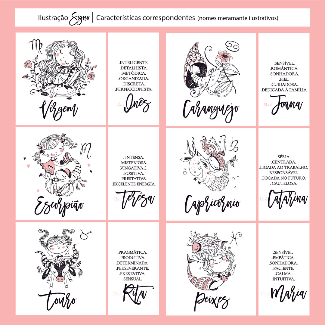 Caneca ilustrada Signo personalizada com nome e características