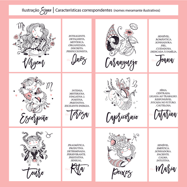 Caneca ilustrada Signo personalizada com nome e características