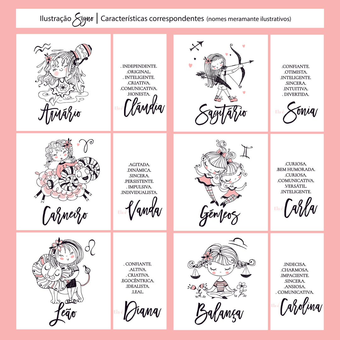 Caneca ilustrada Signo personalizada com nome e características