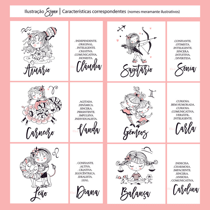 Caneca ilustrada Signo personalizada com nome e características