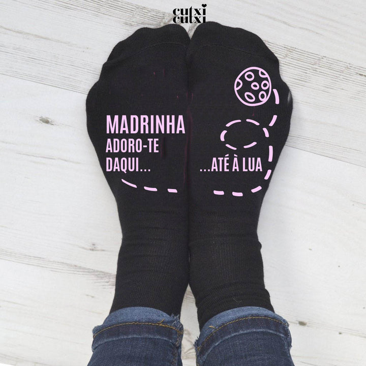 Meias personalizadas Padrinho e/ou Madrinha Adoro-te daqui... até à lua