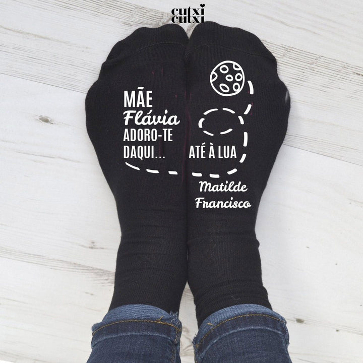 Meias Personalizadas Adoro-te daqui... até à Lua  para Mãe, Avó, Tia (Sugestão Presente)
