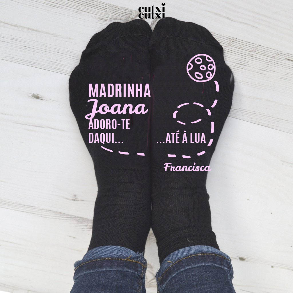 Meias personalizadas Padrinho e/ou Madrinha Adoro-te daqui... até à lua