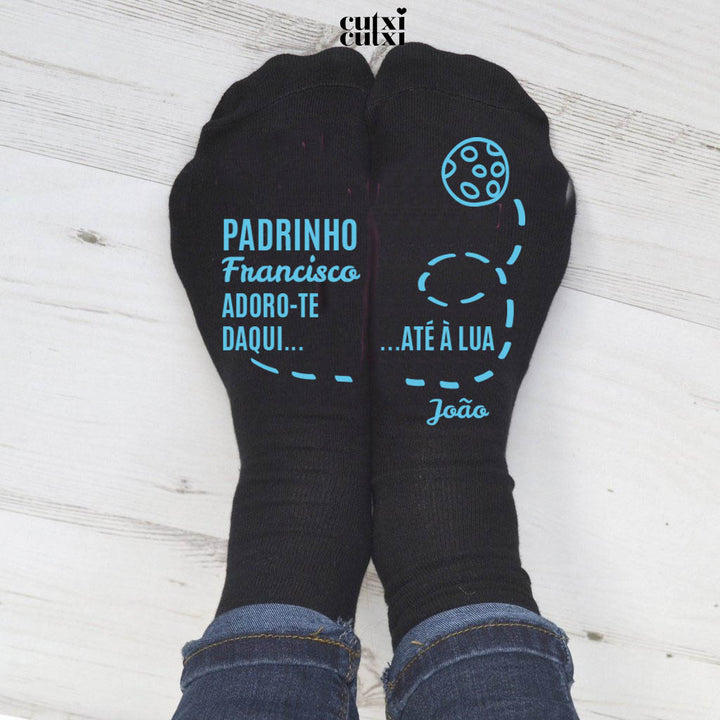 Meias Personalizadas Padrinho com nome Adoro-te daqui até à lua