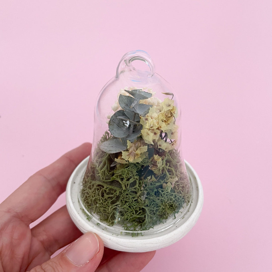 Mini Campânula com Flores Preservadas da Cutxi Cutxi