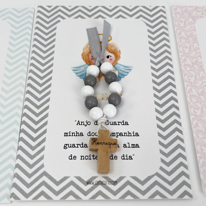 Mini Terço Dezena com Pagela Anjinho - Lembrança - Cutxi Cutxi - Presentes Personalizados