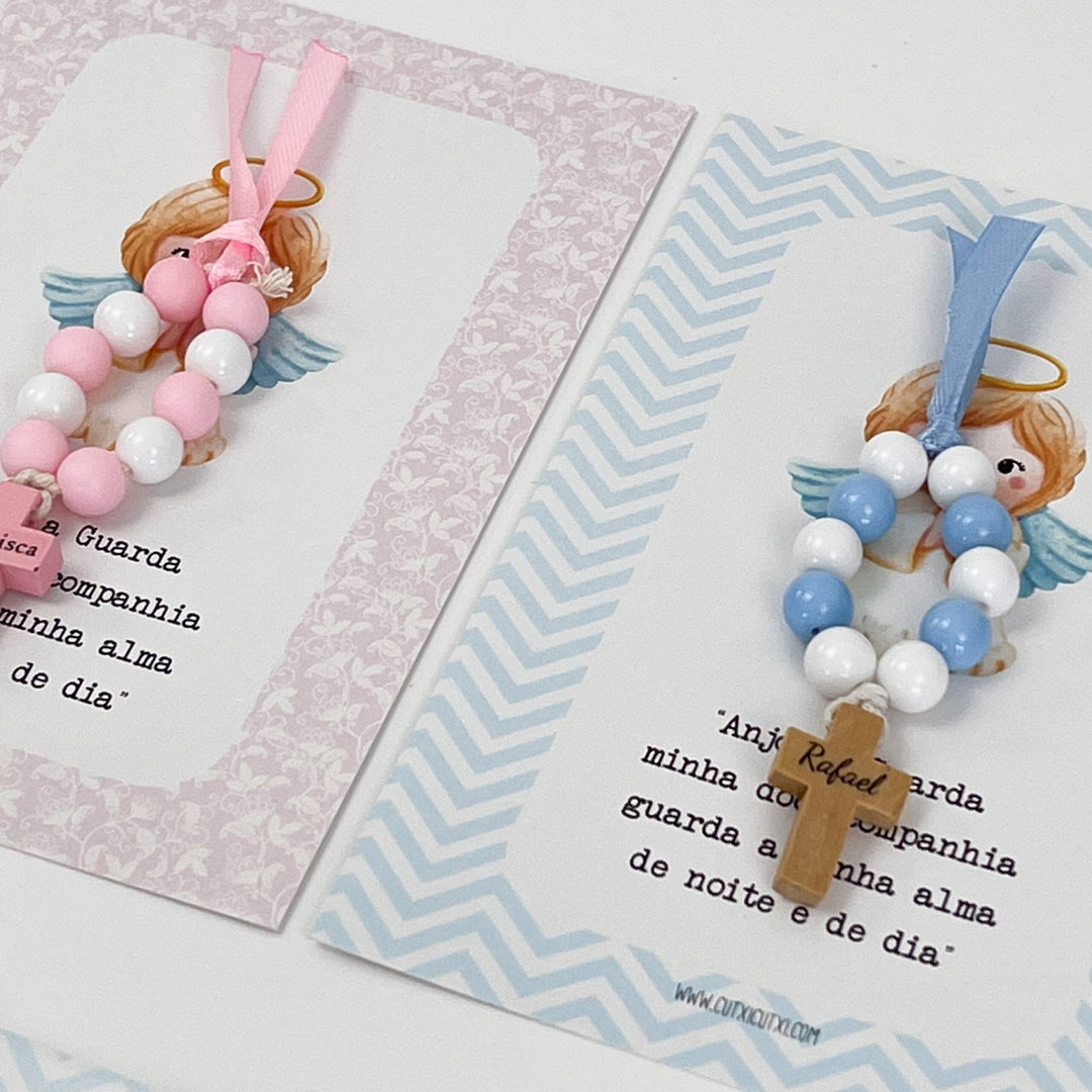 Mini Terço Dezena com Pagela Anjinho - Lembrança - Cutxi Cutxi - Presentes Personalizados