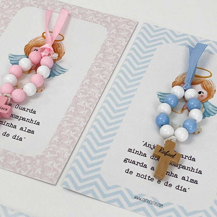 Mini Terço Dezena com Pagela Anjinho - Lembrança - Cutxi Cutxi - Presentes Personalizados