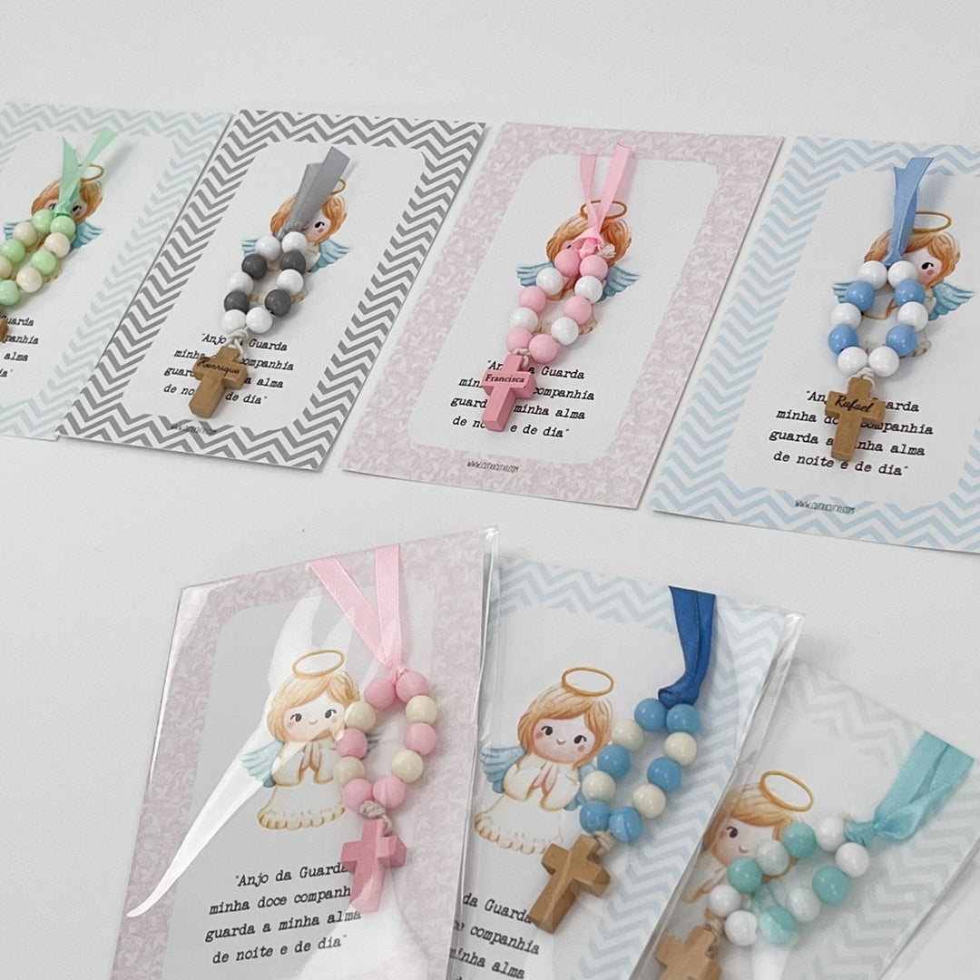 Mini Terço Dezena com Pagela Anjinho - Lembrança - Cutxi Cutxi - Presentes Personalizados