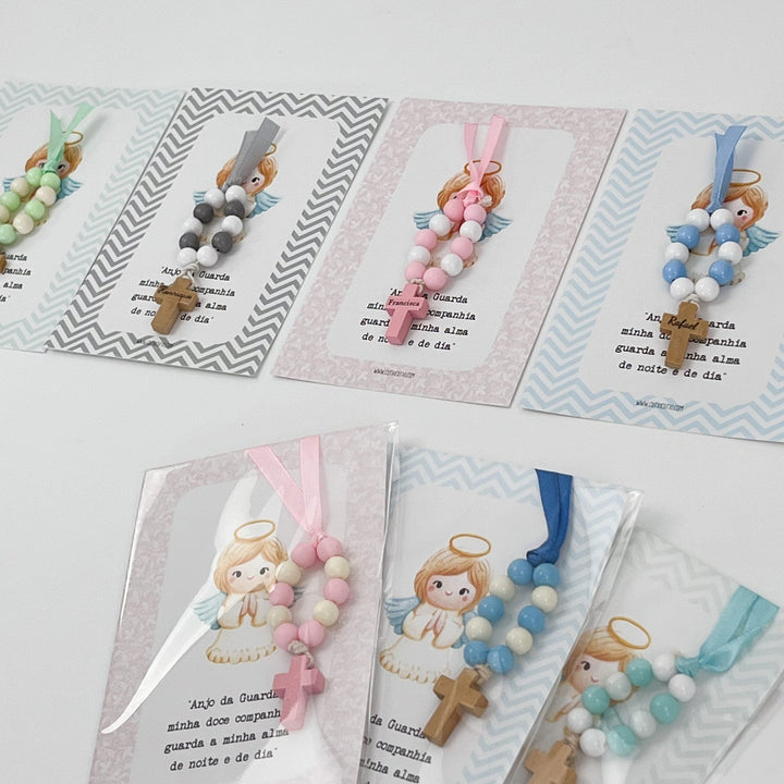 Mini Terço Dezena com Pagela Anjinho - Lembrança - Cutxi Cutxi - Presentes Personalizados
