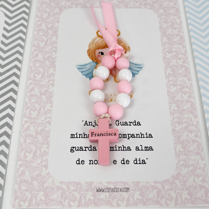Mini Terço Dezena com Pagela Anjinho - Lembrança - Cutxi Cutxi - Presentes Personalizados