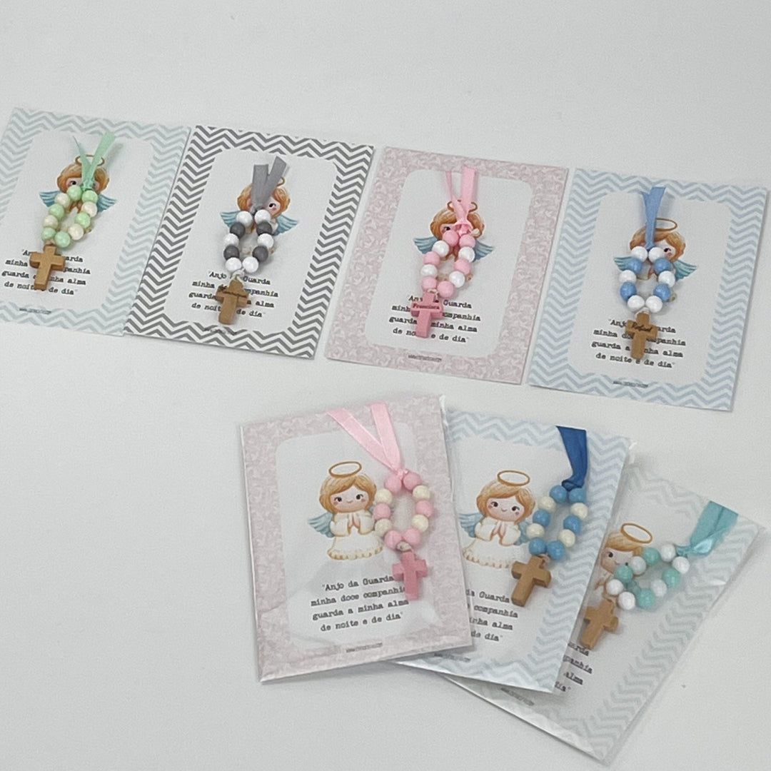 Mini Terço Dezena com Pagela Anjinho - Lembrança - Cutxi Cutxi - Presentes Personalizados