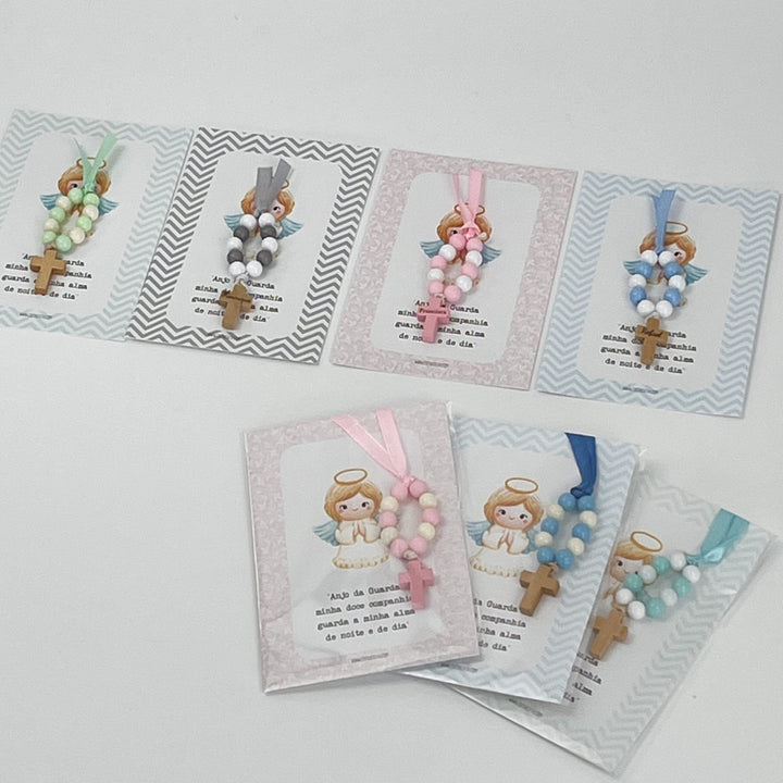 Mini Terço Dezena com Pagela Anjinho - Lembrança - Cutxi Cutxi - Presentes Personalizados