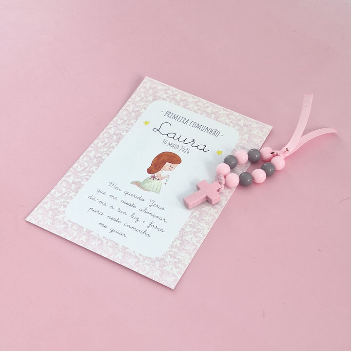 Mini Terço Dezena com Pagela - Lembrança para Primeira Comunhão - Cutxi Cutxi - Presentes Personalizados