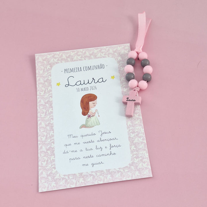 Mini Terço Dezena com Pagela - Lembrança para Primeira Comunhão - Cutxi Cutxi - Presentes Personalizados