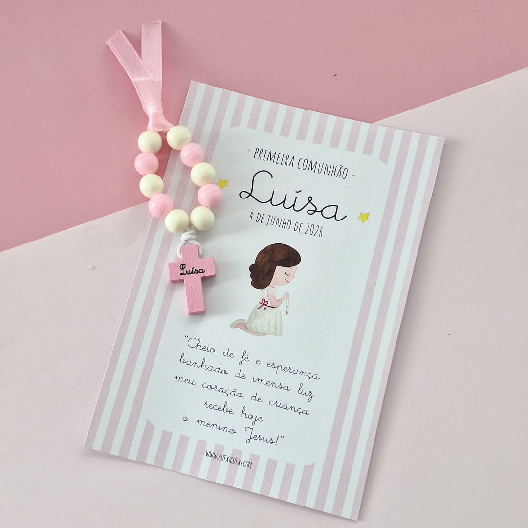 Mini Terço Dezena com Pagela - Lembrança para Primeira Comunhão - Cutxi Cutxi - Presentes Personalizados