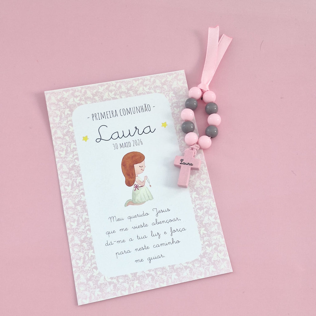 Mini Terço Dezena com Pagela - Lembrança para Primeira Comunhão - Cutxi Cutxi - Presentes Personalizados