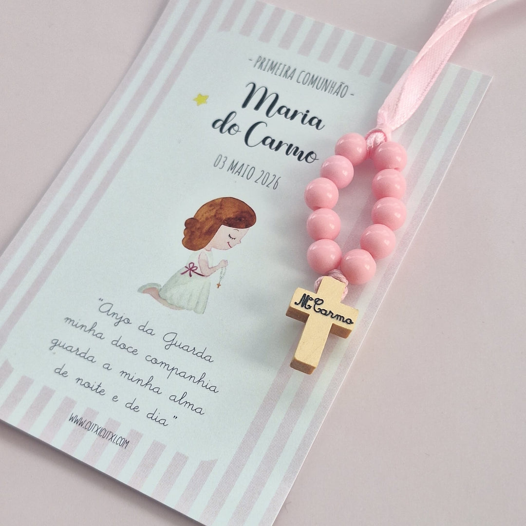 Mini Terço Dezena com Pagela - Lembrança para Primeira Comunhão - Cutxi Cutxi - Presentes Personalizados