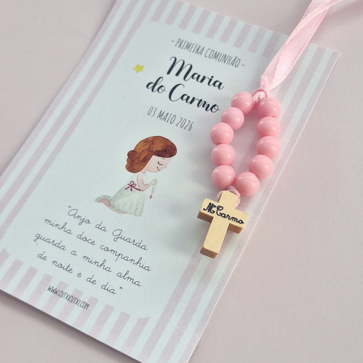 Mini Terço Dezena com Pagela - Lembrança para Primeira Comunhão - Cutxi Cutxi - Presentes Personalizados