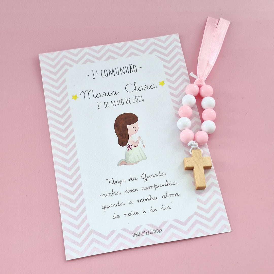 Mini Terço Dezena com Pagela - Lembrança para Primeira Comunhão - Cutxi Cutxi - Presentes Personalizados