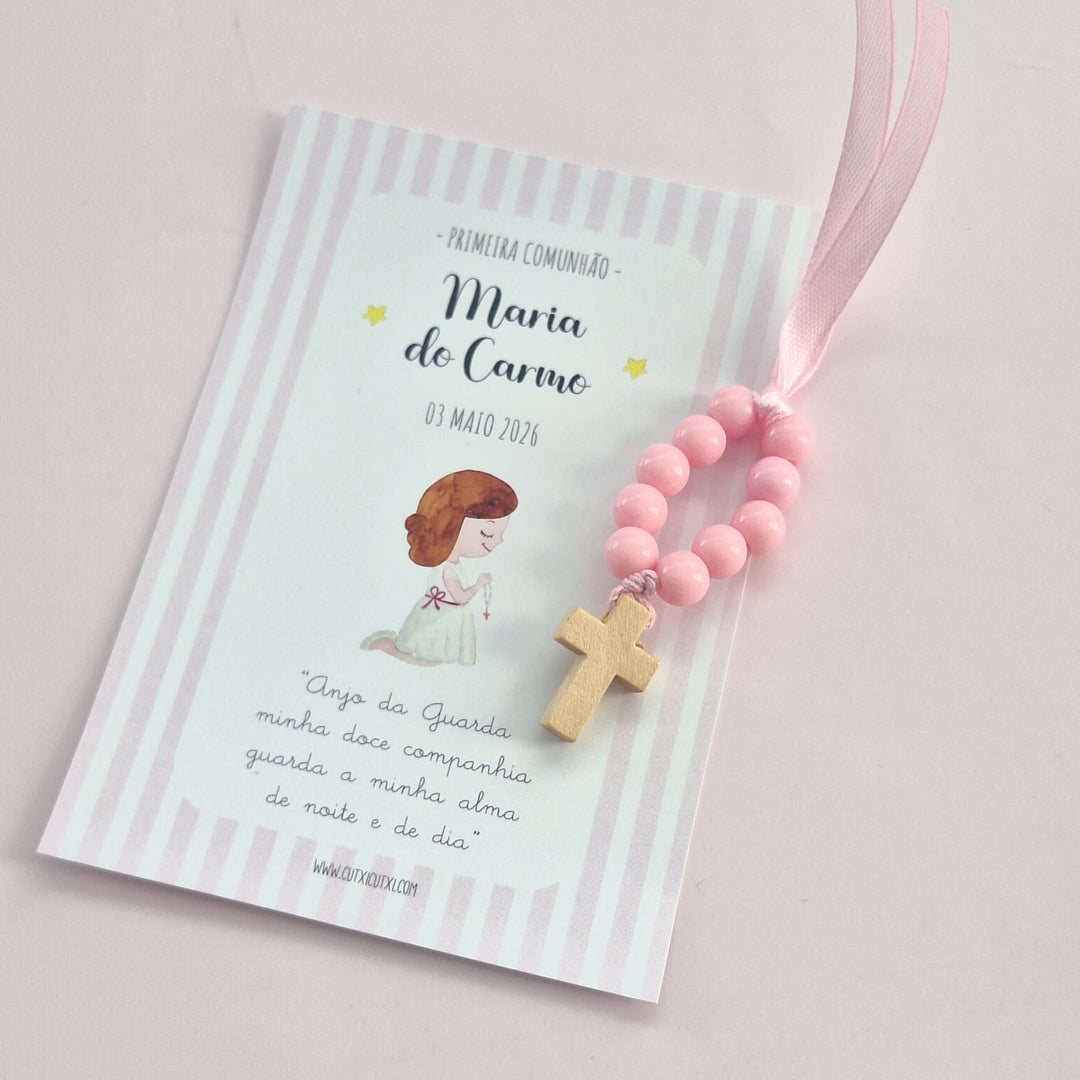 Mini Terço Dezena com Pagela - Lembrança para Primeira Comunhão - Cutxi Cutxi - Presentes Personalizados