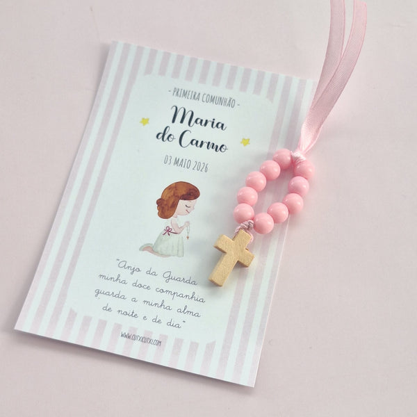 Mini Terço Dezena com Pagela - Lembrança para Primeira Comunhão - Cutxi Cutxi - Presentes Personalizados