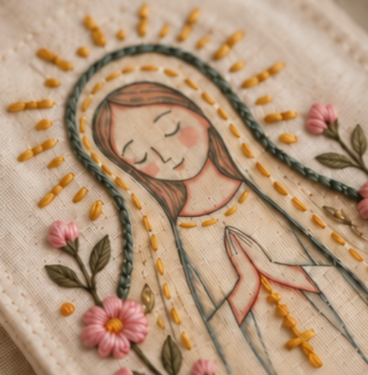 Maria Embroidered and Painted Devotional Shrine