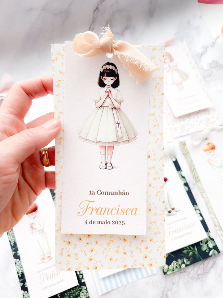 Pagelas Santinhos Premium – Lembranças Artesanais da Primeira Comunhão ✨ - Cutxi Cutxi - Presentes Personalizados