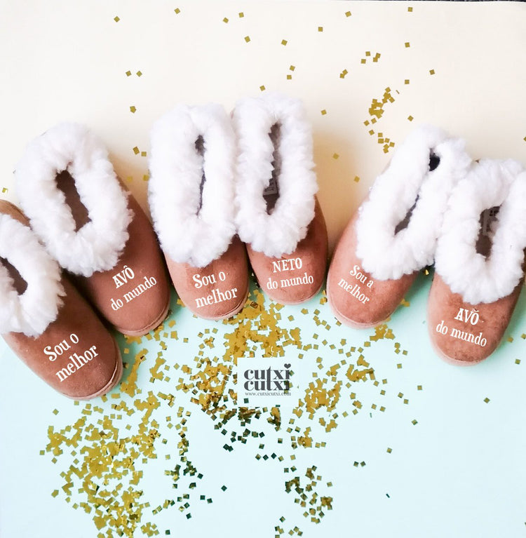 Pantufas Camel Família "Melhor do(a) Mundo" - Cutxi Cutxi - Presentes Personalizados