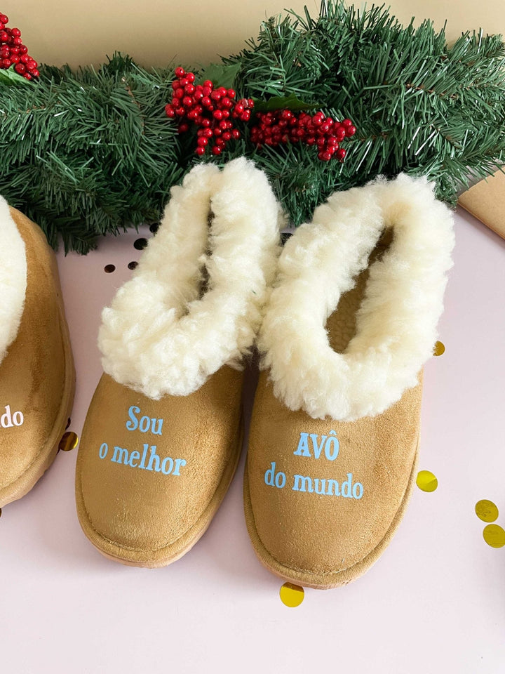 Pantufas Camel Família "Melhor do(a) Mundo" - Cutxi Cutxi - Presentes Personalizados