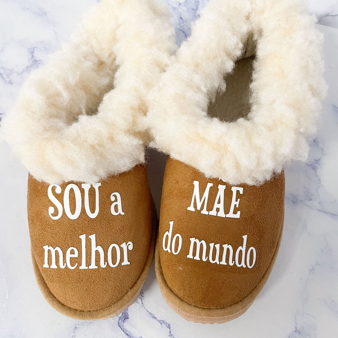 Pantufas Camel Família "Melhor do(a) Mundo" - Cutxi Cutxi - Presentes Personalizados