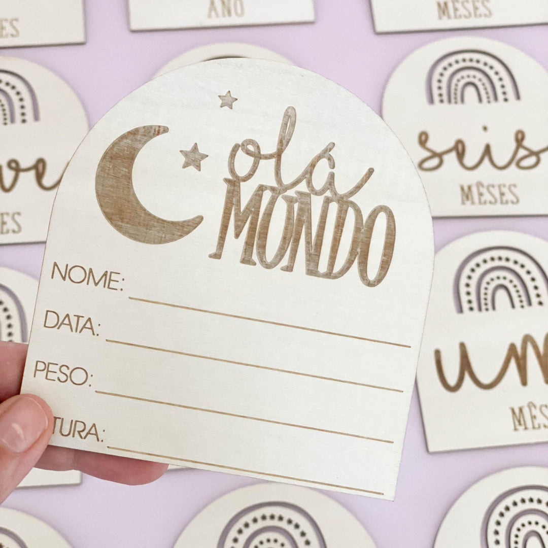 Placas em Madeira Milestones para Bebé Arco Iris - Cutxi Cutxi - Presentes Personalizados