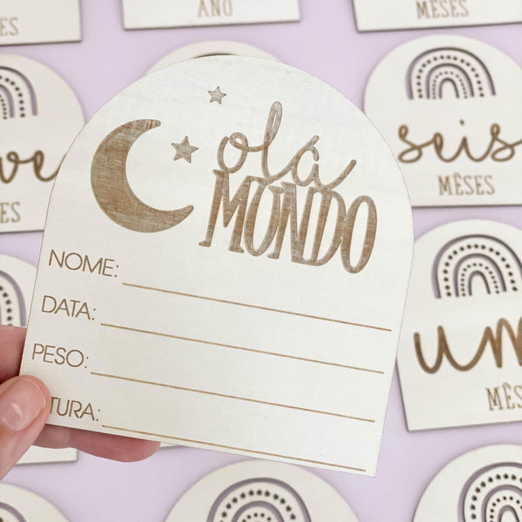 Placas em Madeira Milestones para Bebé Arco Iris - Cutxi Cutxi - Presentes Personalizados