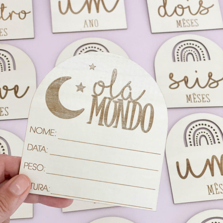 Placas em Madeira Milestones para Bebé Arco Iris