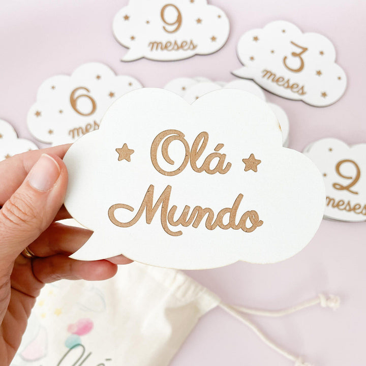 Placas em Madeira Milestones para Bebé Nuvem