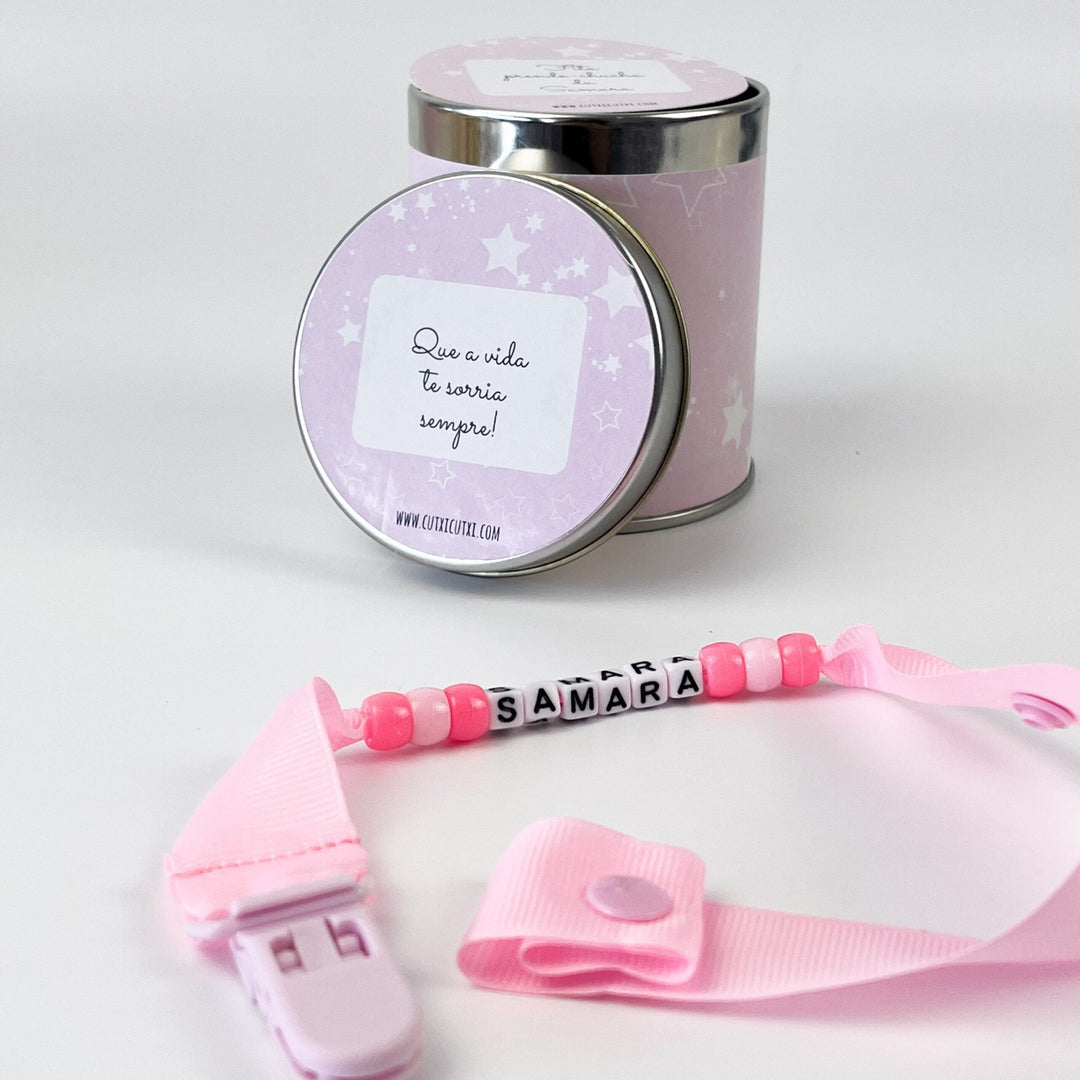 Prende Chucha Personalizada com NOME e contas - Cutxi Cutxi - Presentes Personalizados
