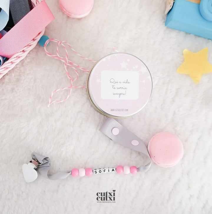 Prende Chucha Personalizada com NOME e contas - Cutxi Cutxi - Presentes Personalizados