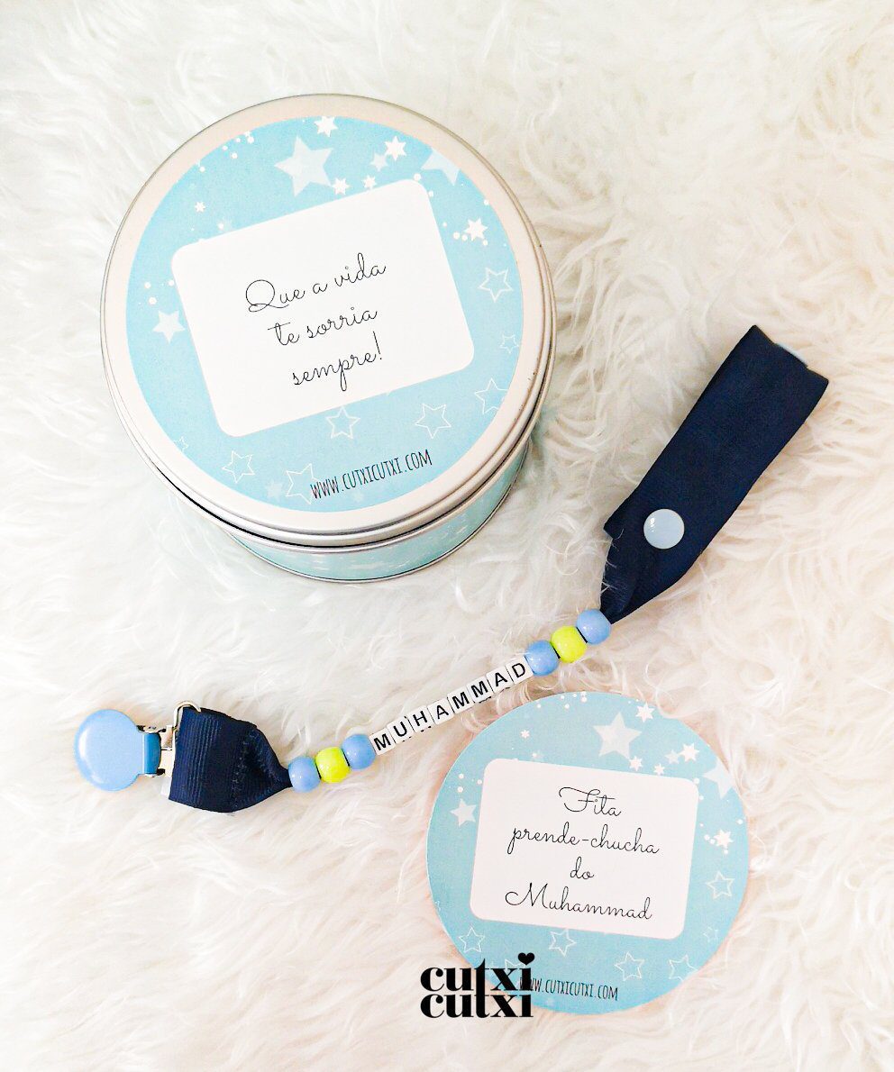 Prende Chucha Personalizada com NOME e contas - Cutxi Cutxi - Presentes Personalizados