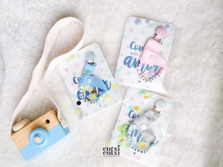 Prende Chucha Personalizada com NOME e contas - Cutxi Cutxi - Presentes Personalizados